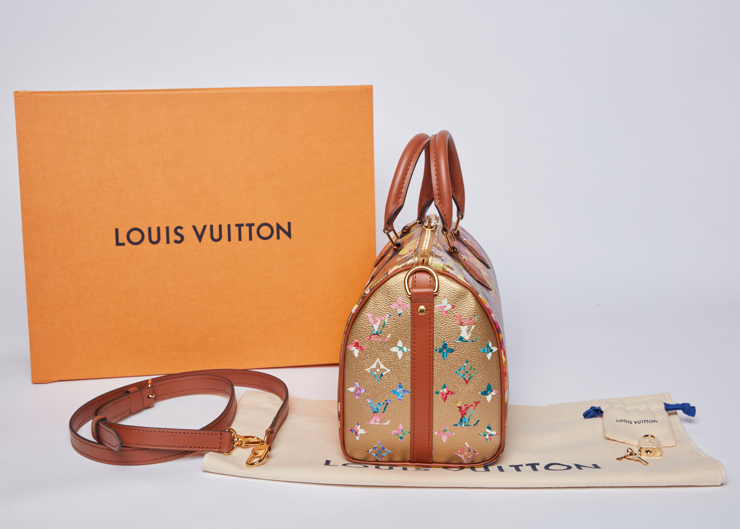 Louis Vuitton Gold Speedy Flower Garden Bandouliere 25 Mint